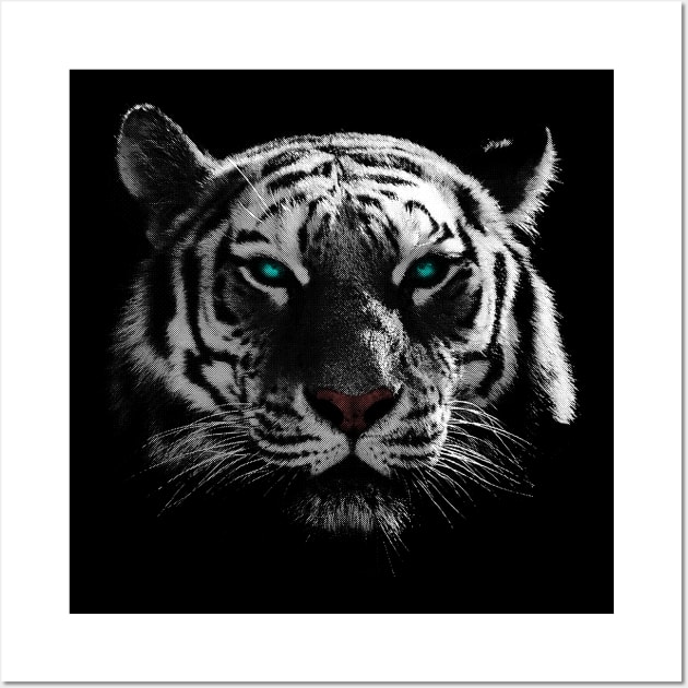 White Tiger, Blue Eyes Wall Art by MarinasingerDesigns